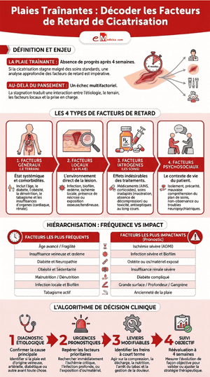 infographie facteurs de retard de cicatrisation et décision clinique